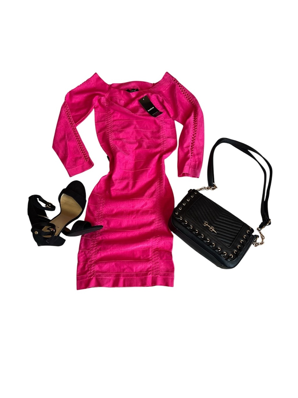 Bebé Fuchsia Bodycon Dress with Three-Quarter Sleeves